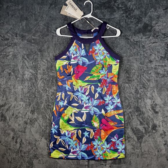 Lavand Sleeveless Dress Women Small Blue Fitted Hawaiian Tropical Short - Picture 1 of 11